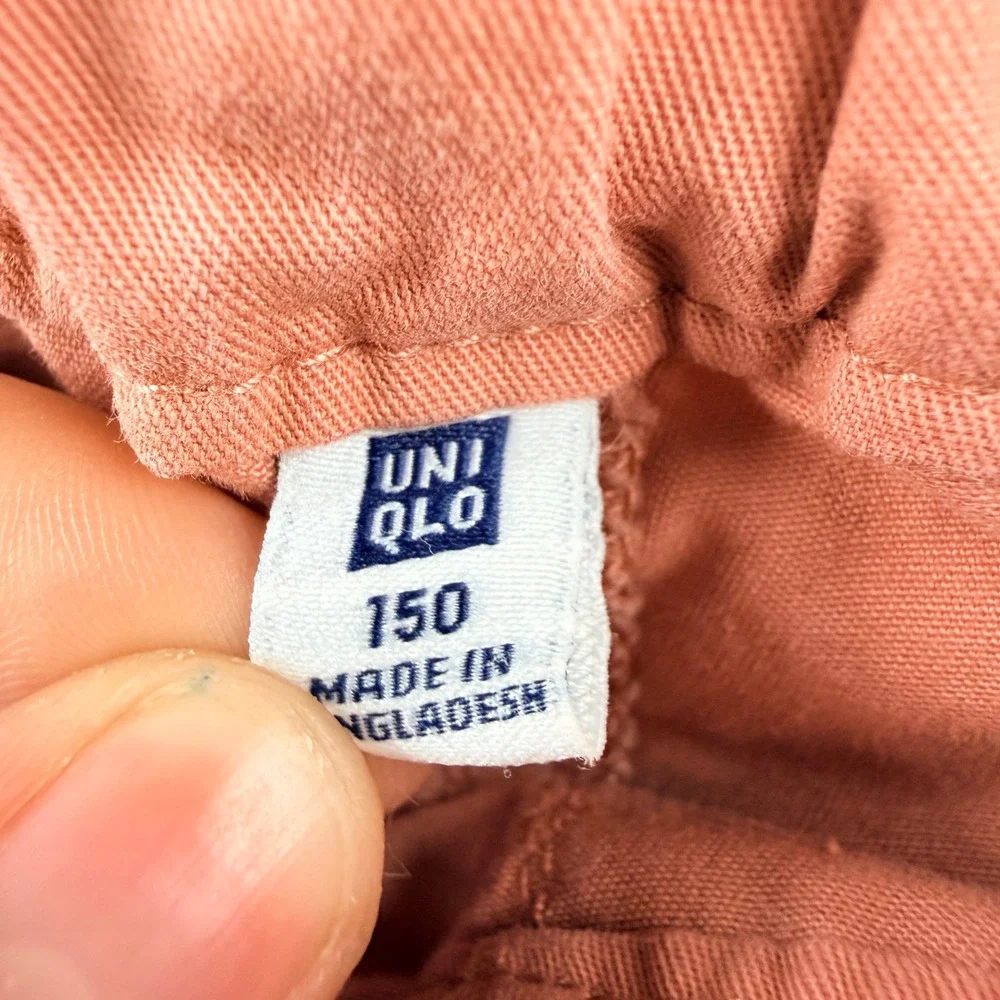 Uniqlo Kids Chino Shorts Salmon Pink Orange Elastic Waist Cotton Size 150 12-02